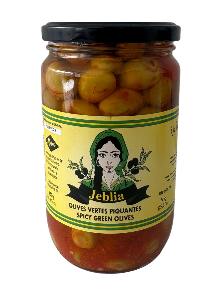 JEBLIA Hot Green Olives Bocal 72cl x 8