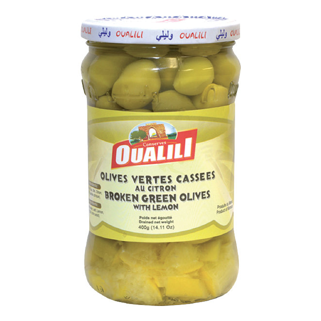 Olives Vertes Cassées aux Citrons Oualili 400g