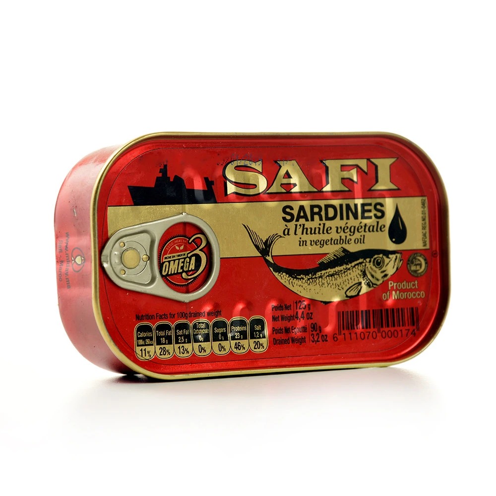 Sardines à l'huile végétale 125g - lithographiée SAFI (Boite Rouge)