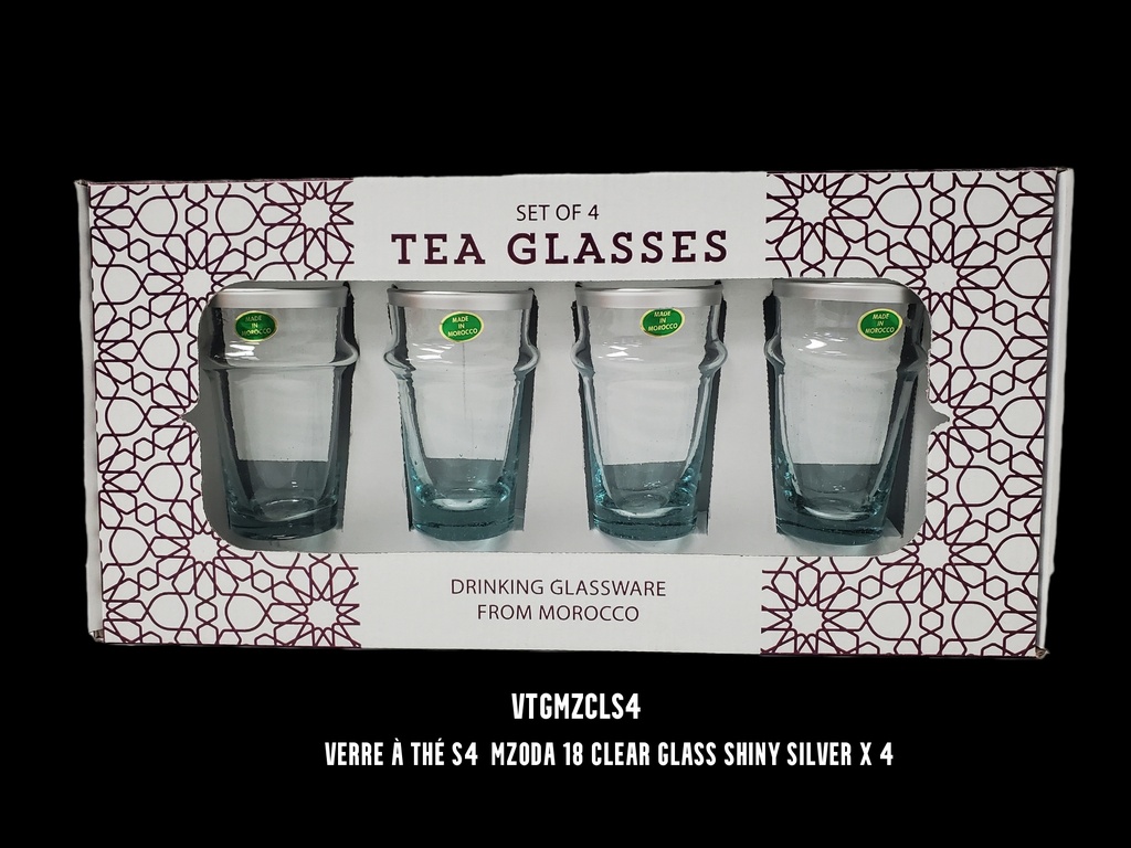 S4 Drinking glass MZODA 18 clear glass shiny silver x 4