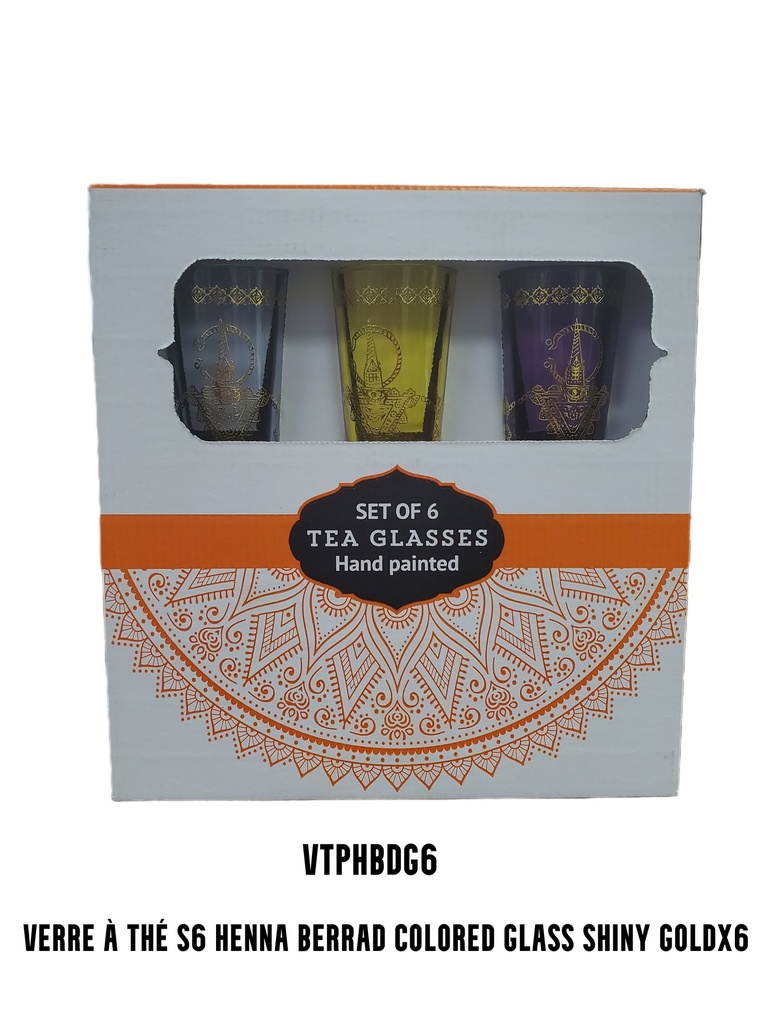 S6 Drinking glass HENNA BERRAD 3 colored glass Gold x 6