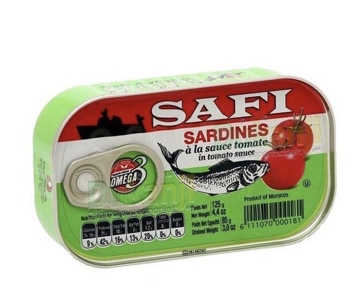 [SSST120] Sardines à la sauce tomate 125g - lithographiée SAFI (Boite Verte & Rouge)