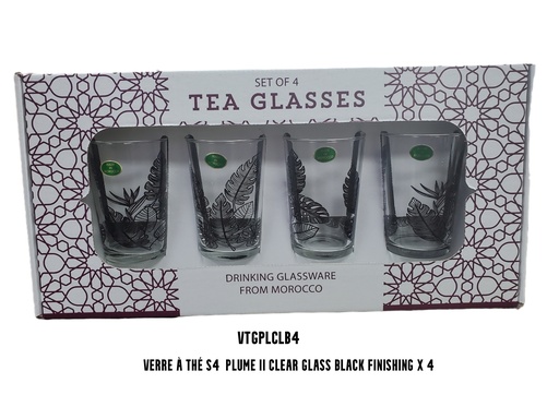 [VTGPLCLB4] S4 Drinking glass PLUME II clear glass black finishing x 4